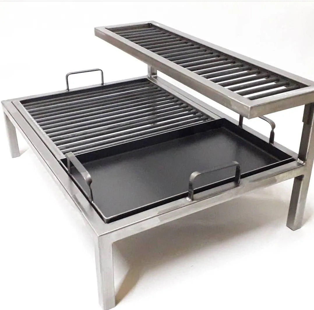 10mm Iron Grill with 2 Levels and Griddle - Argentine Barbecue - Iron Grill