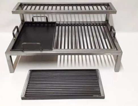 10mm Iron Grill with 2 Levels and Griddle - Argentine Barbecue - Iron Grill