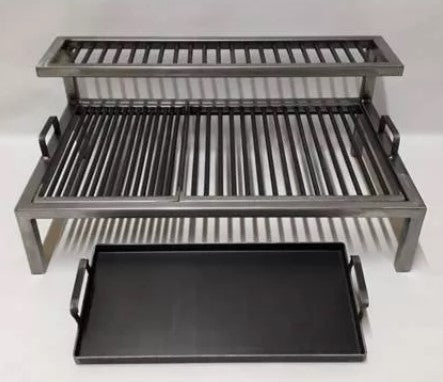 10mm Iron Grill with 2 Levels and Griddle - Argentine Barbecue - Iron Grill
