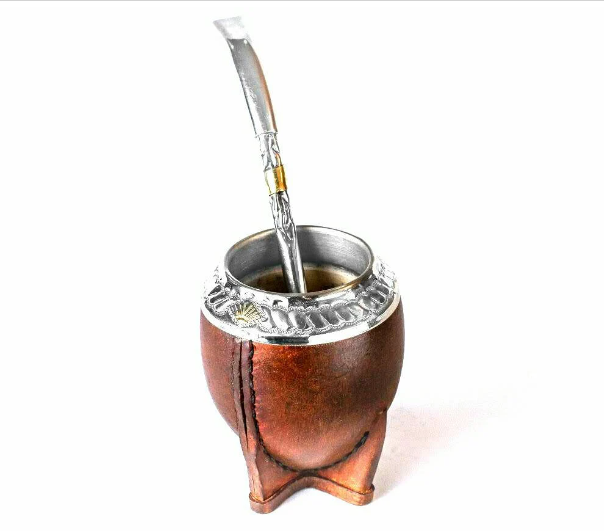 Mate Gourd Torpedo | Gourd and Leather Mate Brown or Black | Leather and Alpaca Mate | Chiseled Torpedo in Alpaca