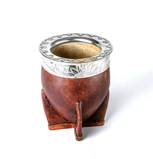 Argentinian Mate Cup: Imperial Style in Chiseled Alpaca & Black Leather