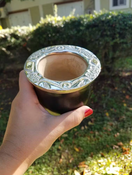 Argentinian Mate Cup: Camionero Style in Chiseled Alpaca & Black Leather