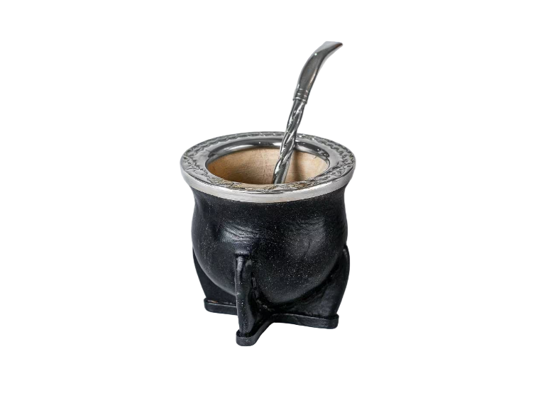 Argentinian Mate Cup: Camionero Style in Chiseled Alpaca & Black Leather