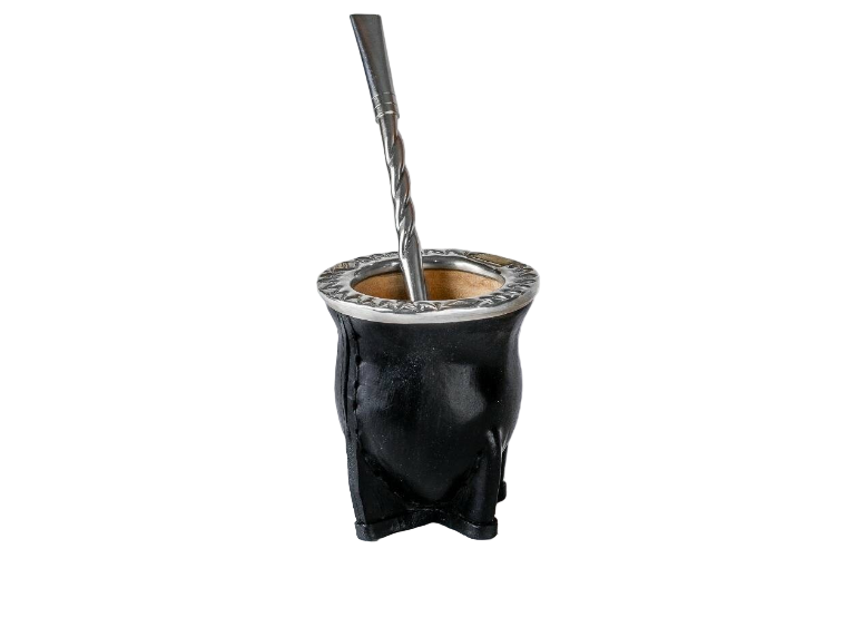 Argentinian Mate Cup: Camionero Style in Chiseled Alpaca & Black Leather