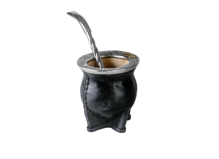 Argentinian Mate Cup: Camionero Style in Chiseled Alpaca & Black Leather