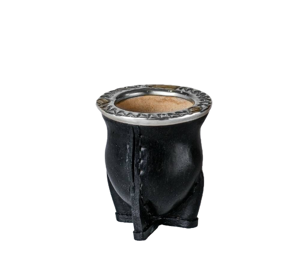 Argentinian Mate Cup: Camionero Style in Chiseled Alpaca & Black Leather