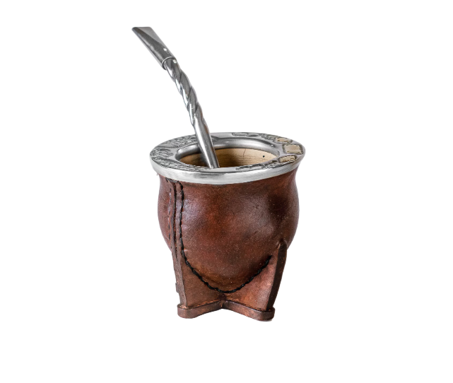 Argentinian Mate Cup: Camionero Style in Chiseled Alpaca & Black Leather