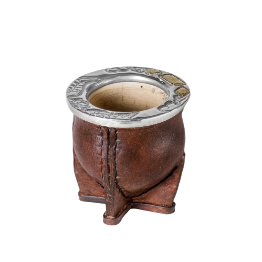 Argentinian Mate Cup: Camionero Style in Chiseled Alpaca & Black Leather