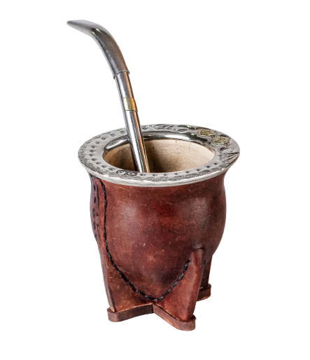 Argentinian Mate Cup: Camionero Style in Chiseled Alpaca & Black Leather