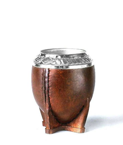 Mate Gourd Torpedo | Gourd and Leather Mate Brown or Black | Leather and Alpaca Mate | Chiseled Torpedo in Alpaca