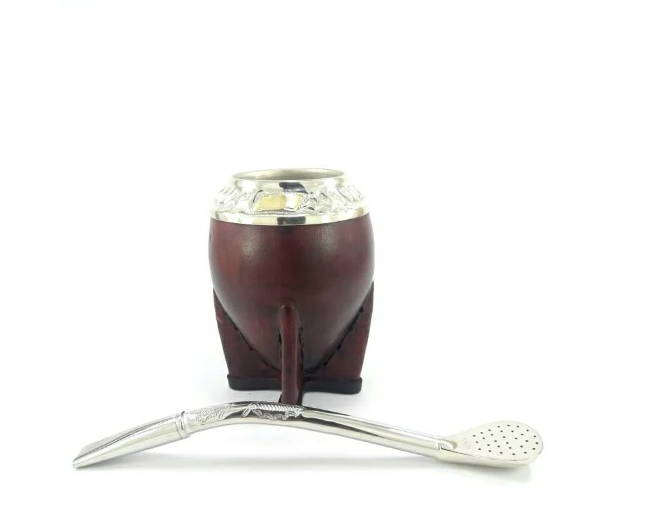 Mate Gourd Torpedo | Gourd and Leather Mate Brown or Black | Leather and Alpaca Mate | Chiseled Torpedo in Alpaca