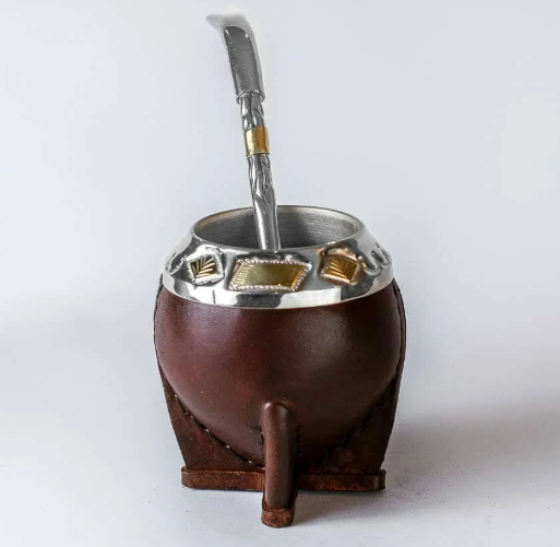 Mate Gourd Torpedo | Gourd and Leather Mate Brown or Black | Leather and Alpaca Mate | Chiseled Torpedo in Alpaca