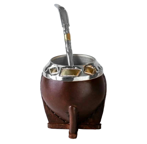 Mate Gourd Torpedo | Gourd and Leather Mate Brown or Black - Chiseled Alpaca Mate