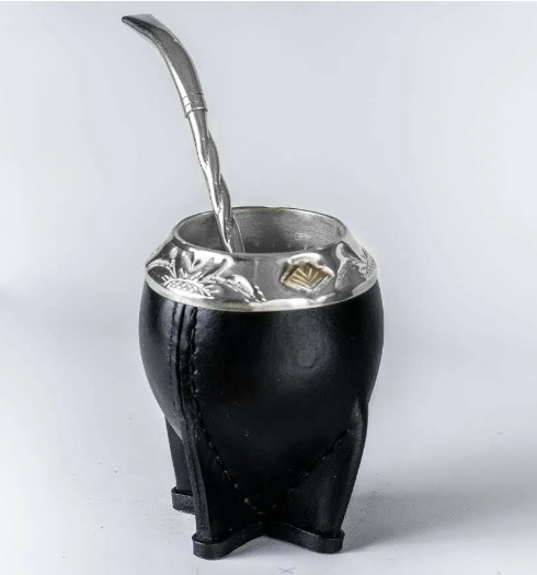 Mate Gourd Torpedo | Gourd and Leather Mate Brown or Black | Leather and Alpaca Mate | Chiseled Torpedo in Alpaca