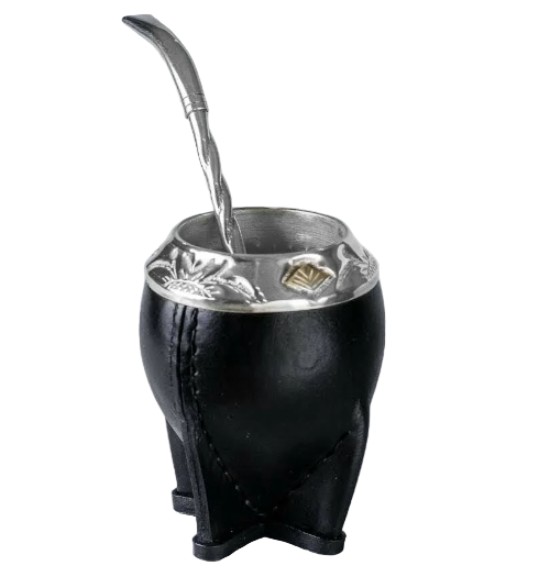 Mate Gourd Torpedo | Gourd and Leather Mate Brown or Black - Chiseled Alpaca Mate