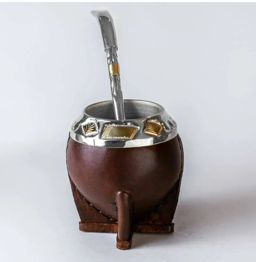 Mate Gourd Torpedo | Gourd and Leather Mate Brown or Black | Leather and Alpaca Mate | Chiseled Torpedo in Alpaca