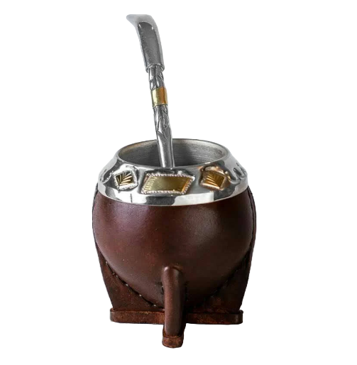 Mate Gourd Torpedo | Gourd and Leather Mate Brown or Black - Chiseled Alpaca Mate