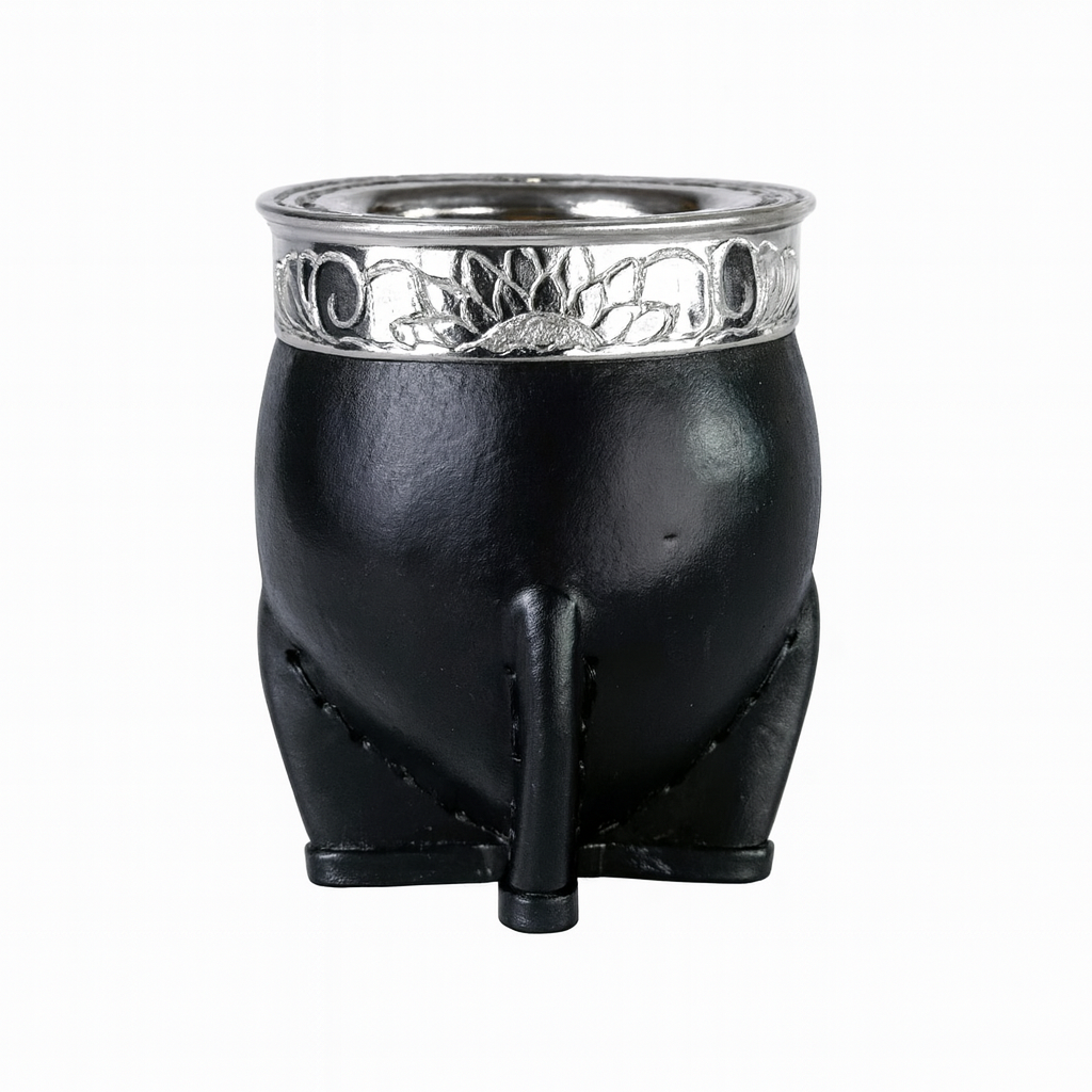 Argentinian Mate Cup: Imperial Style in Chiseled Alpaca & Black Leather