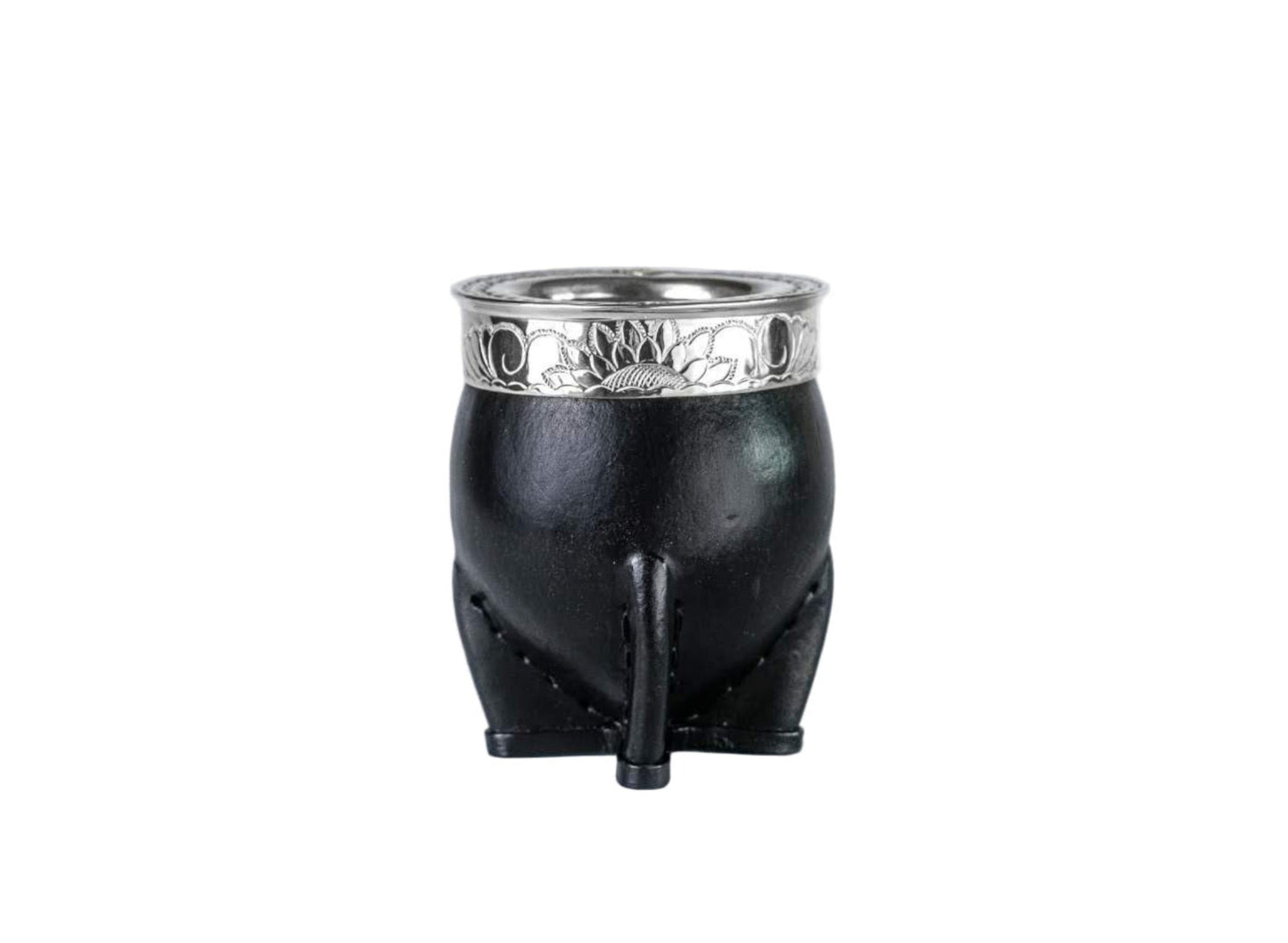 Argentinian Mate Cup: Imperial Style in Chiseled Alpaca & Black Leather