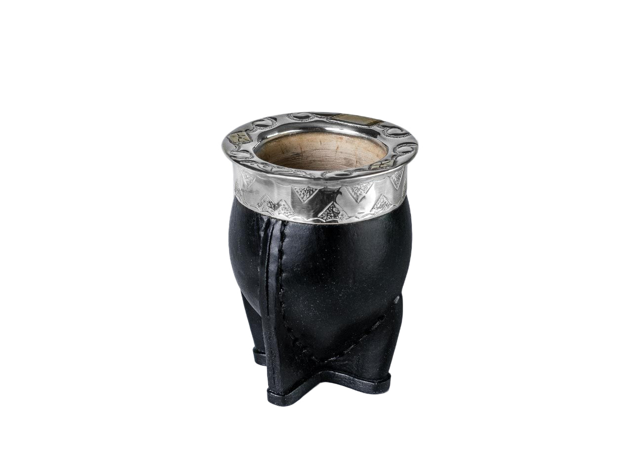 Argentinian Mate Cup: Imperial Style in Chiseled Alpaca & Black Leather