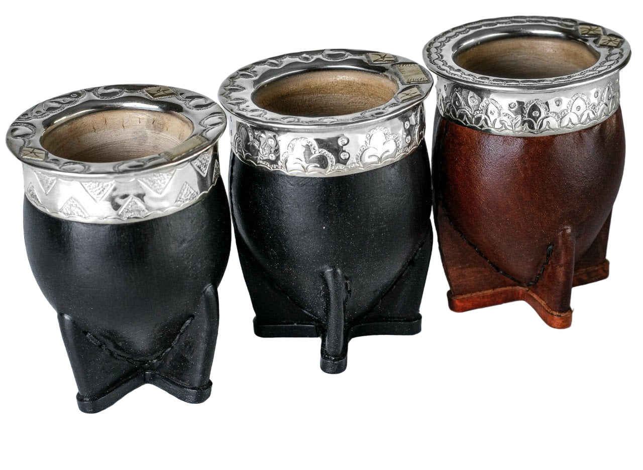 Argentinian Mate Cup: Imperial Style in Chiseled Alpaca & Black Leather
