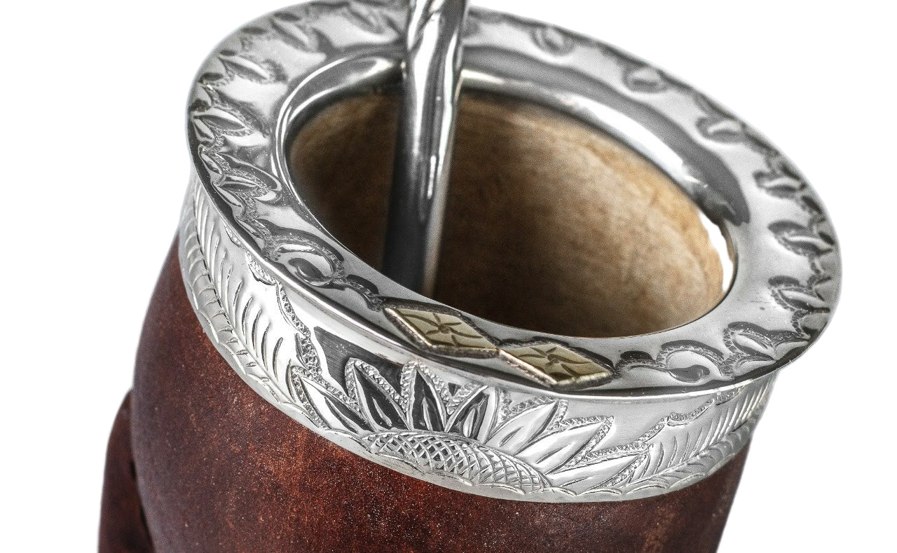 Argentinian Mate Cup: Imperial Style in Chiseled Alpaca & Black Leather