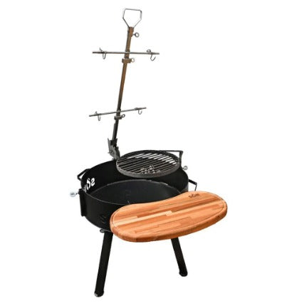 Fire Pit with Legs + Cross Skewer 31.5 + Wooden Cutting Board + Round Grill