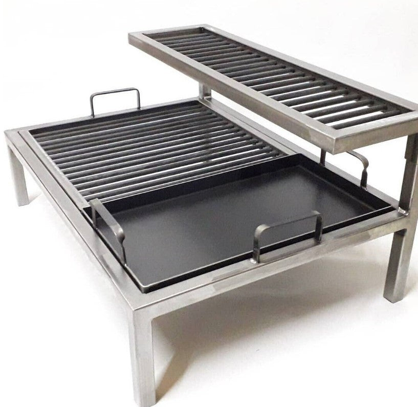10mm Iron Grill with 2 Levels and Griddle - Argentine Barbecue - Iron Grill