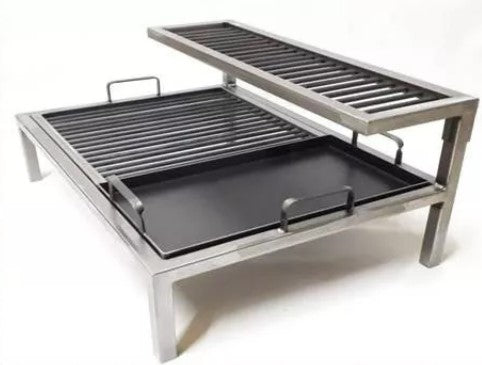 10mm Iron Grill with 2 Levels and Griddle - Argentine Barbecue - Iron Grill