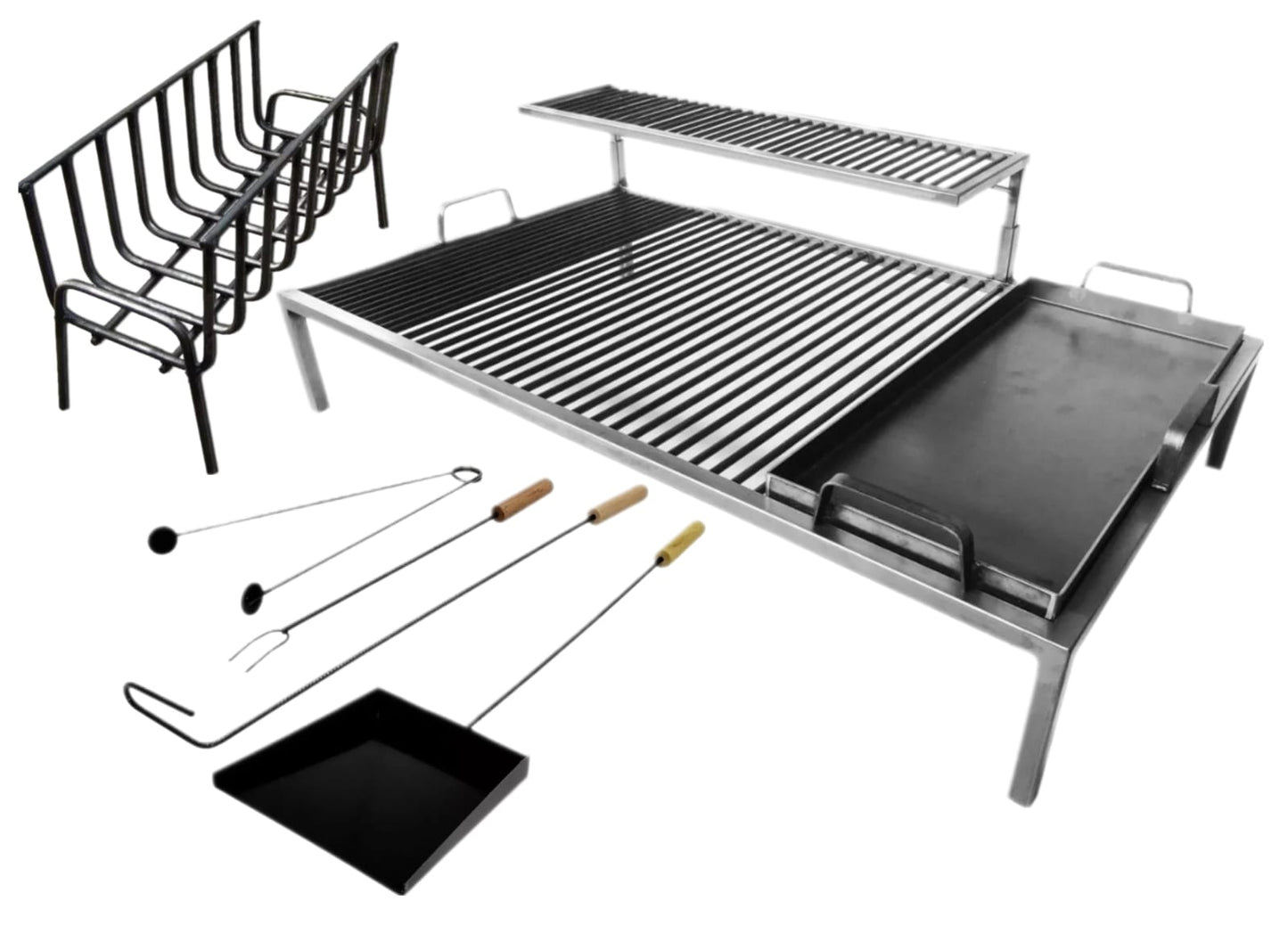 Argentine Iron Grill + Brasero + FREE BBQ Tool Set - 2 Levels and Griddle