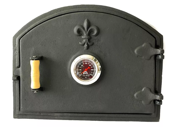 Cast Iron Pizza Oven Door with Thermometer | Wood Fired