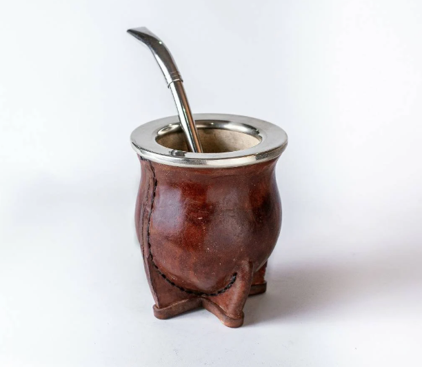 Mate Gourd Camionero | Black and Brown Leather Mate Gourd | Black and Brown Camionero Mate Gourd | Leather Mate | Yerba Mate Cup