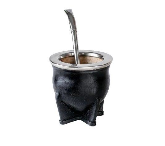 Argentinian Mate Cup: Camionero Style in Alpaca & Black Leather