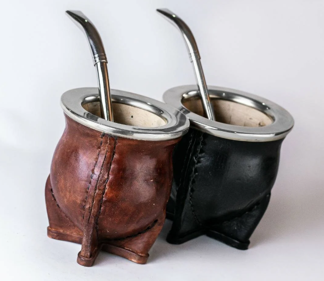 Mate Gourd Camionero | Black and Brown Leather Mate Gourd | Black and Brown Camionero Mate Gourd | Leather Mate | Yerba Mate Cup