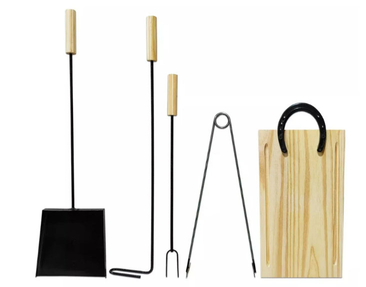 Complete 5-Piece Grill Set | Spatula, Tongs, Poker, and Grill Fork | With Board | BBQ Kit