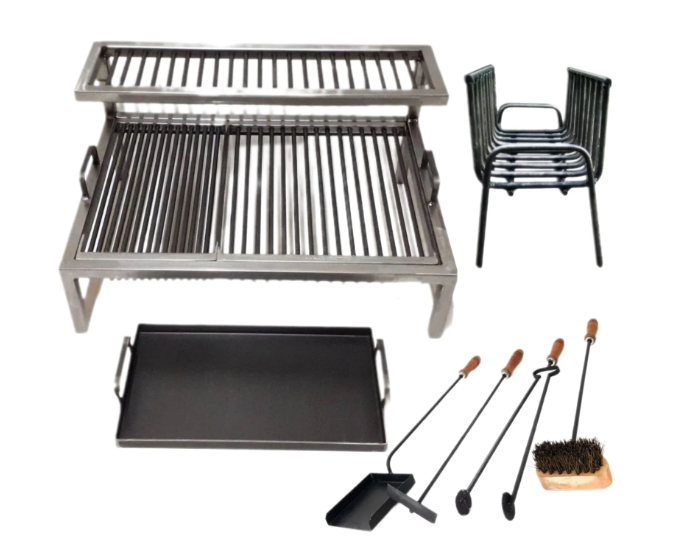 Grill + Griddle + Barbecue Set + Brazier | 10mm Cast Iron Grill | Two Levels | Argentine Grill | Argentine Barbecue