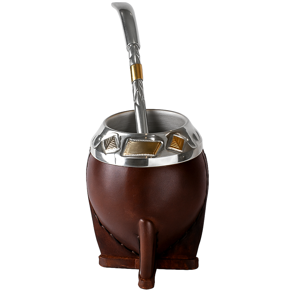 Gourd Mate Cup: Torpedo Style in Chiseled Alpaca & Brown Leather