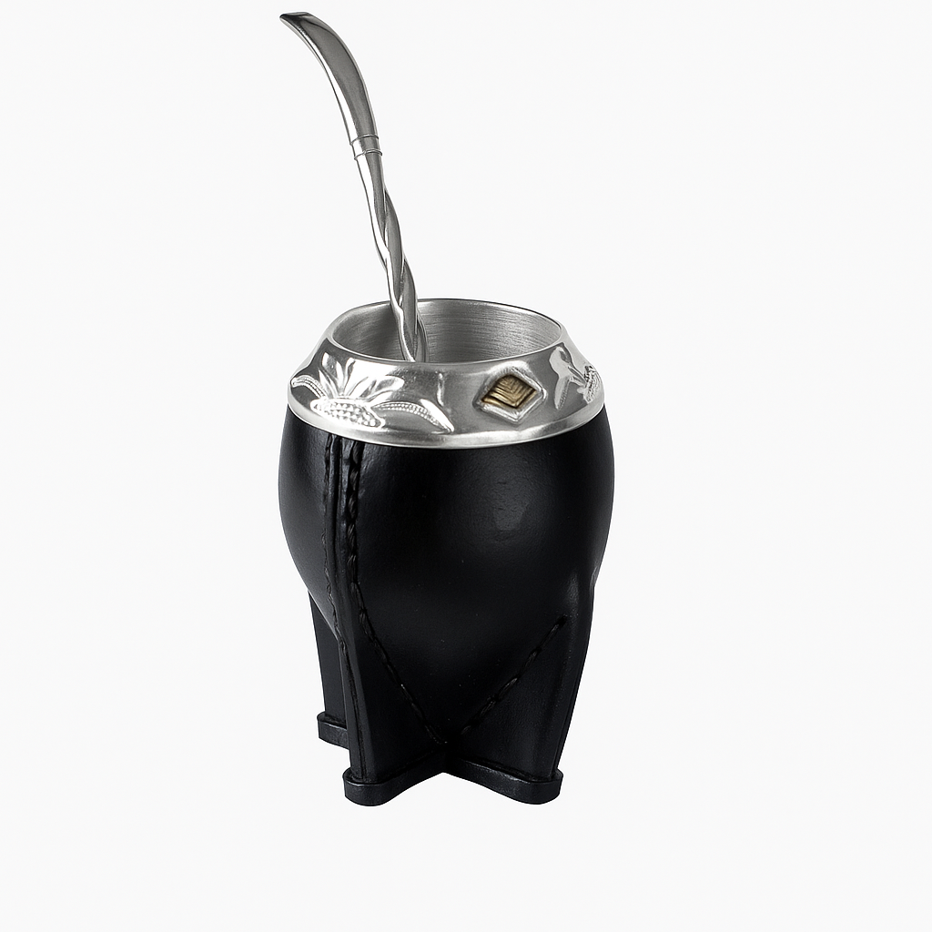 Gourd Mate Cup: Torpedo Style in Chiseled Alpaca & Black Leather