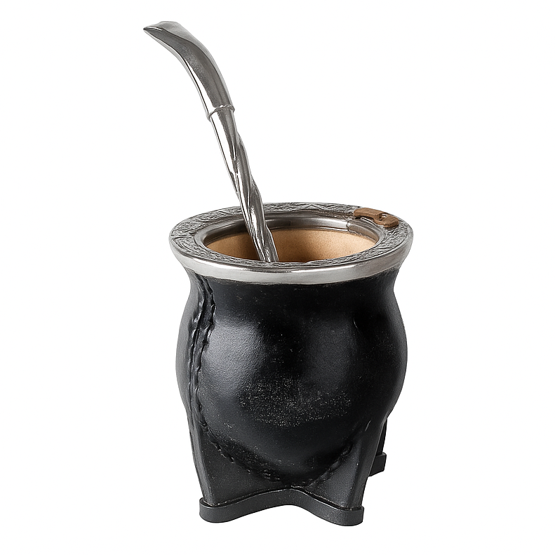 Grourd Mate Cup: Camionero Style in Chiseled Alpaca & Black Leather