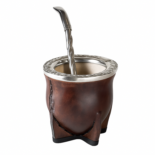 Gourd Mate Cup: Camionero Style in Chiseled Alpaca & Brown Leather