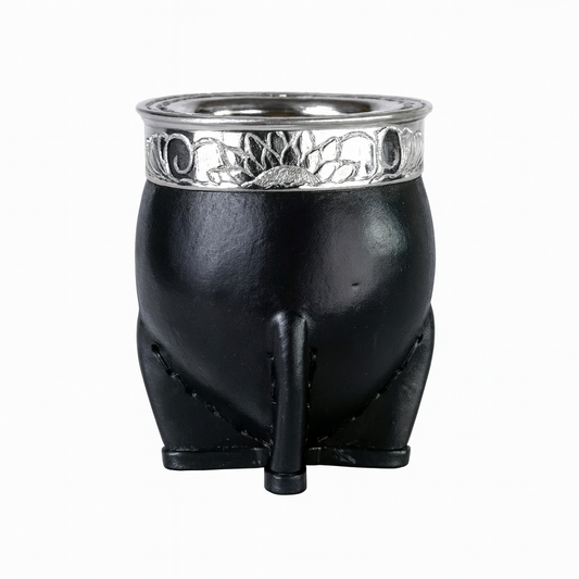 Argentinian Mate Cup: Imperial Style in Chiseled Alpaca & Black Leather