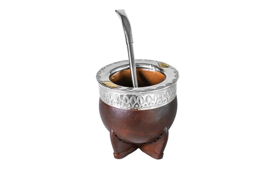 Mate Gourd Imperial Brown or Black Ceramic | Alpaca and Ceramic Mate Brown or Black| Yerba Mate Gourd | Leather Mate | Alpaca Mate