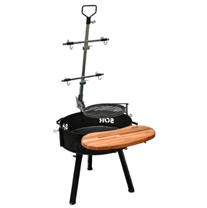 Fire Pit with Legs + Cross Skewer 31.5 + Wooden Cutting Board + Round Grill
