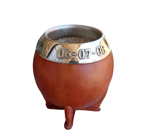 MESSI's Mate + Straw | Personalized Gourd and leather Mate with Bronce details | Customer Gourd Mate | German Silver and Bronze, Soccer