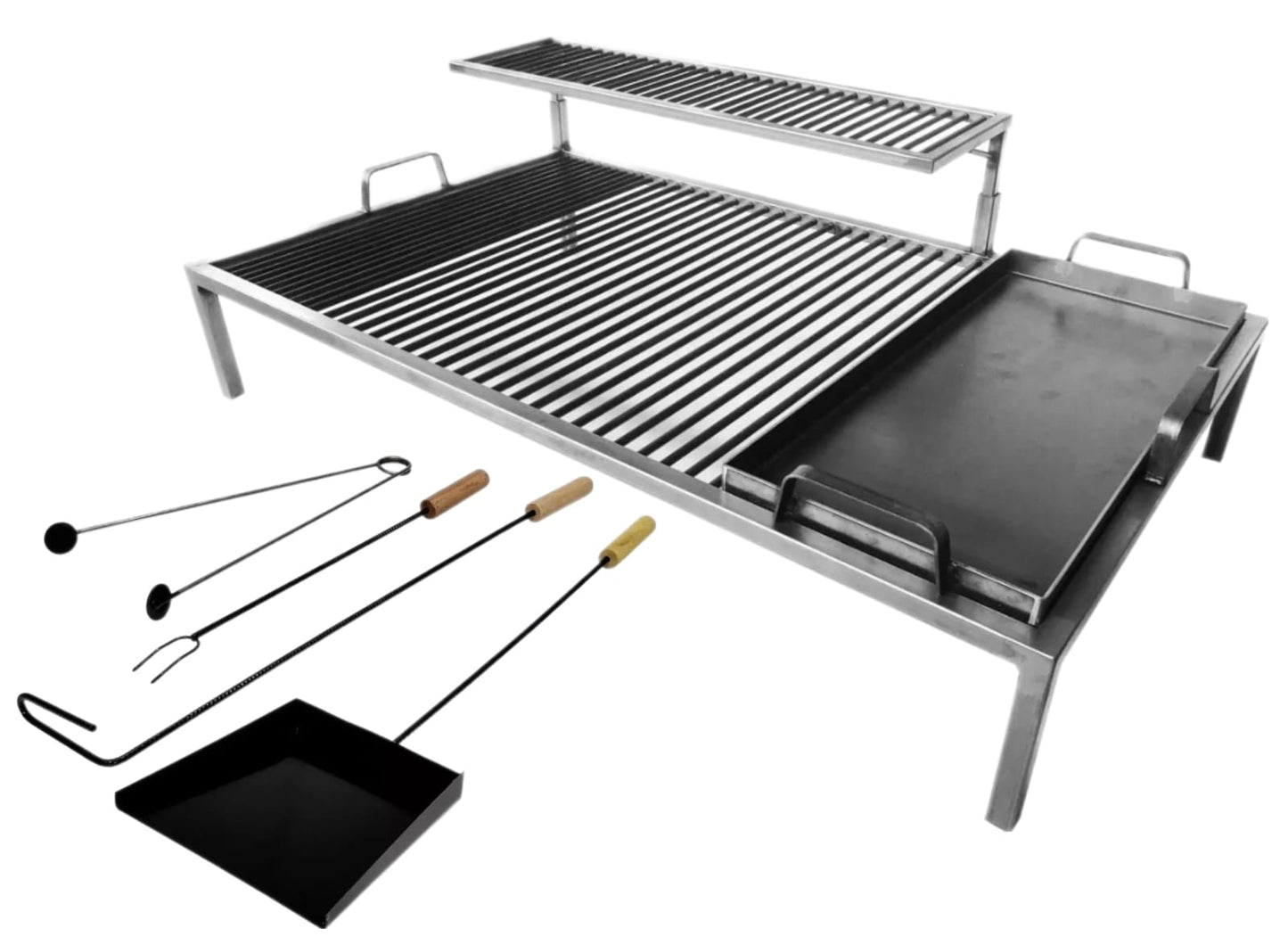 Argentine Iron Grill + FREE BBQ Tool Set - 2 Levels and Griddle