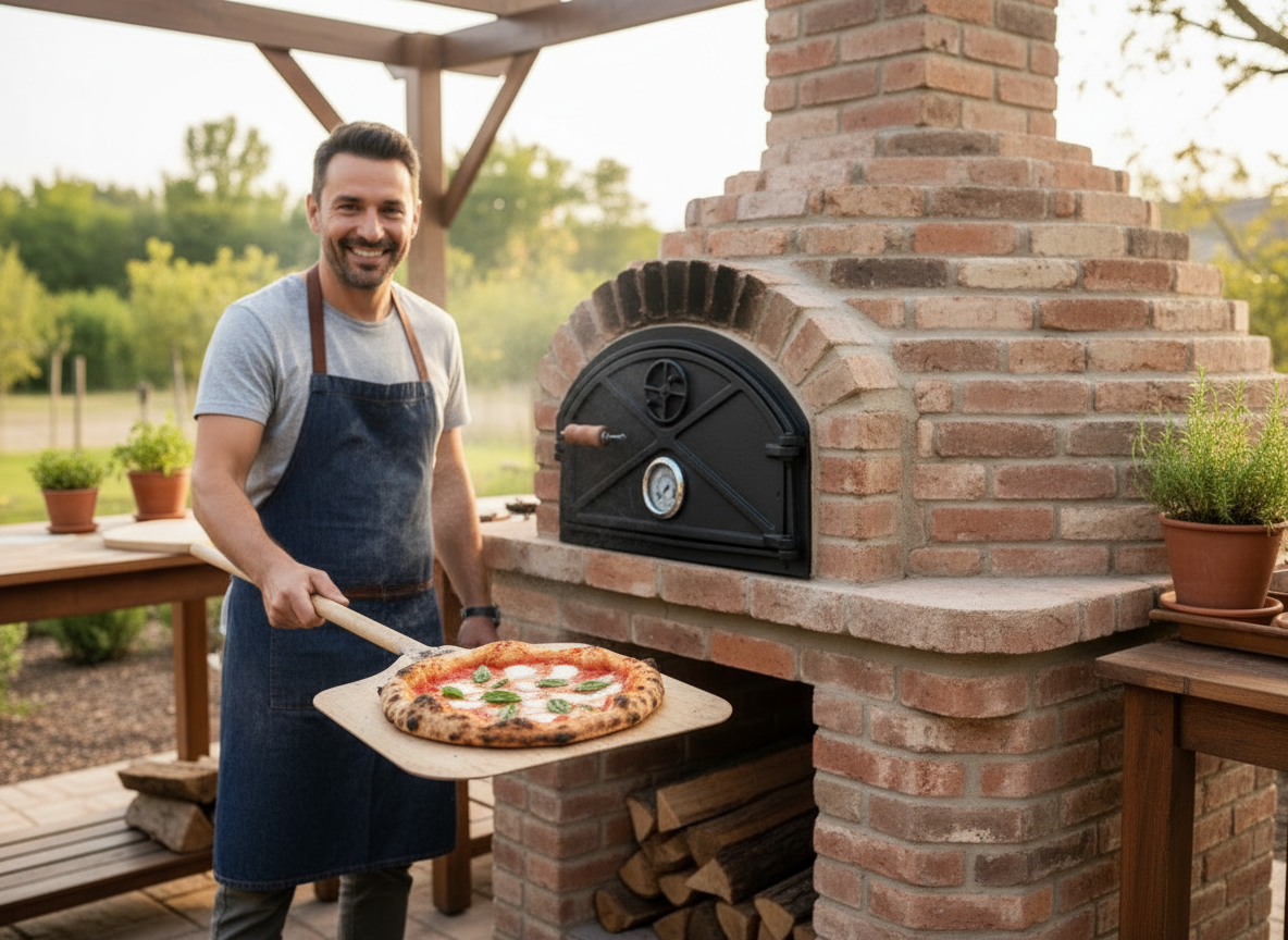 Horno de pizza con puerta de hierro fundido
