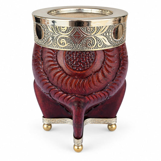 Imperial gourd mate cup with hand-tooled leather