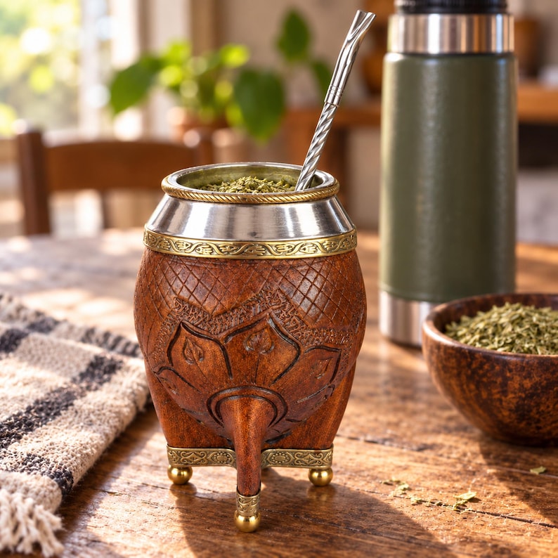 Premium torpedo mate cup with brown tooled leather