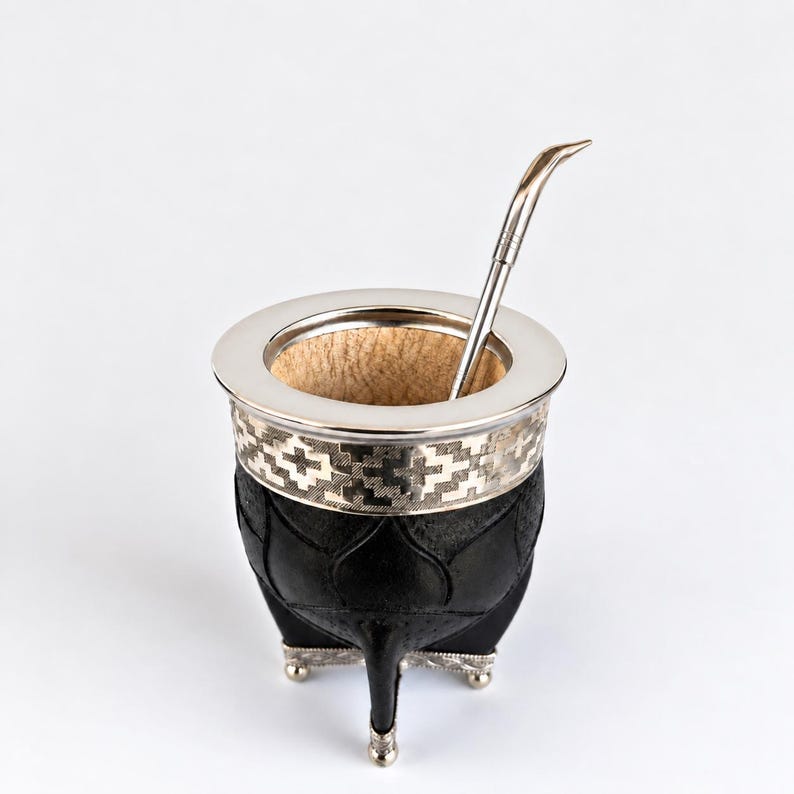 Black mate cup with wide silver band rim