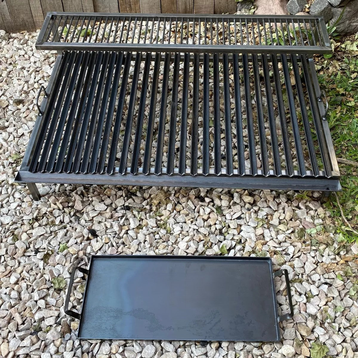 Two-Level Argentine V-Grill with Griddle | Adjustable Parrilla with Removable Legs | Dual Cooking Surface